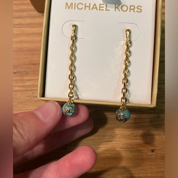 NEW Michael Kors Turquoise earrings. Gold tone. Hanging. MK. Box included - Picture 3 of 10
